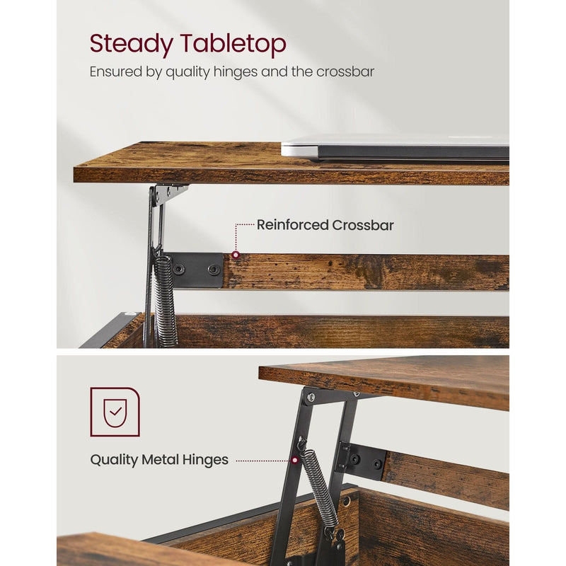 Vasagle Rustic Brown Coffee Table With Lift Top And Storage - Ideal for working from home or eating meals