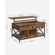 Vasagle Rustic Brown Coffee Table With Lift Top And Storage - Ideal for working from home or eating meals