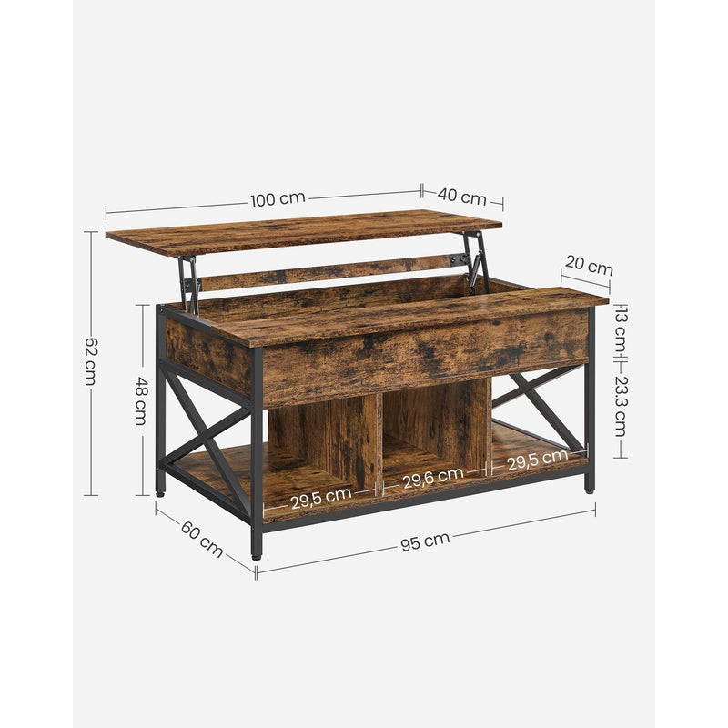 Vasagle Rustic Brown Coffee Table With Lift Top And Storage - Ideal for working from home or eating meals