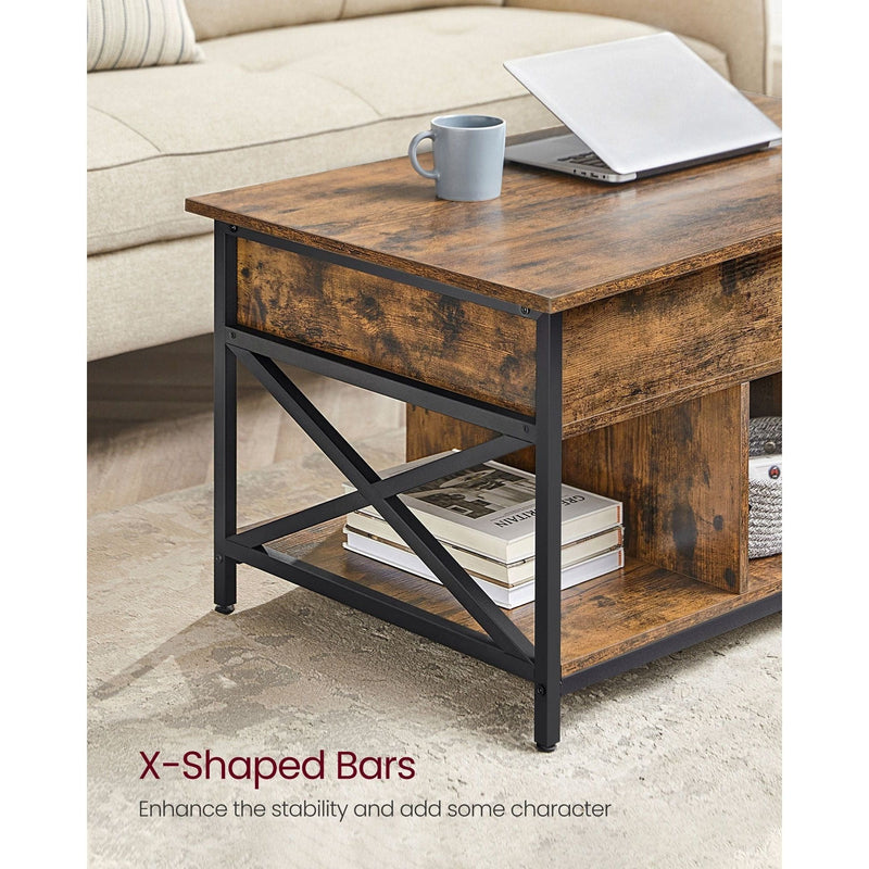 Vasagle Rustic Brown Coffee Table With Lift Top And Storage - Ideal for working from home or eating meals