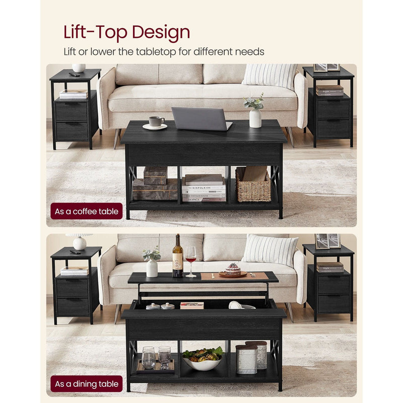 Vasagle Coffee Table With Lift Top And Storage Grey Black