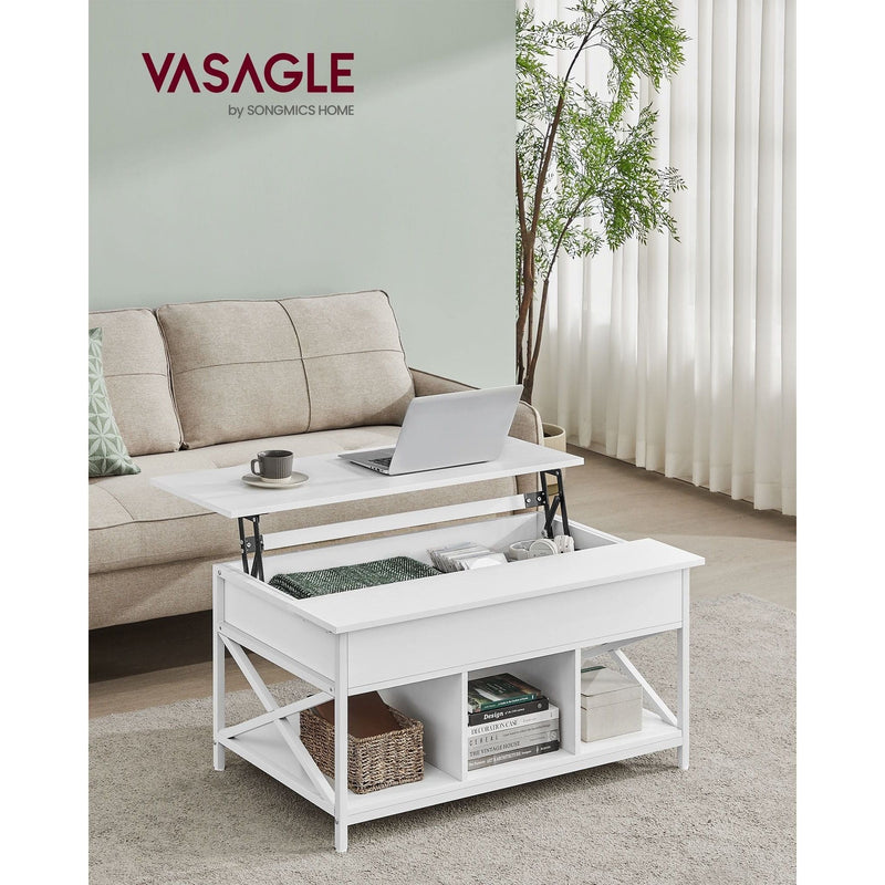 Vasagle White Coffee Table With Lift Top And Storage - Ideal For Working From Your Sofa or Eating Meals