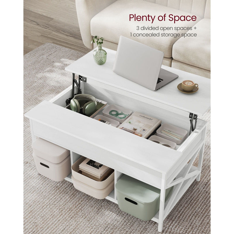 Vasagle White Coffee Table With Lift Top And Storage - Ideal For Working From Your Sofa or Eating Meals