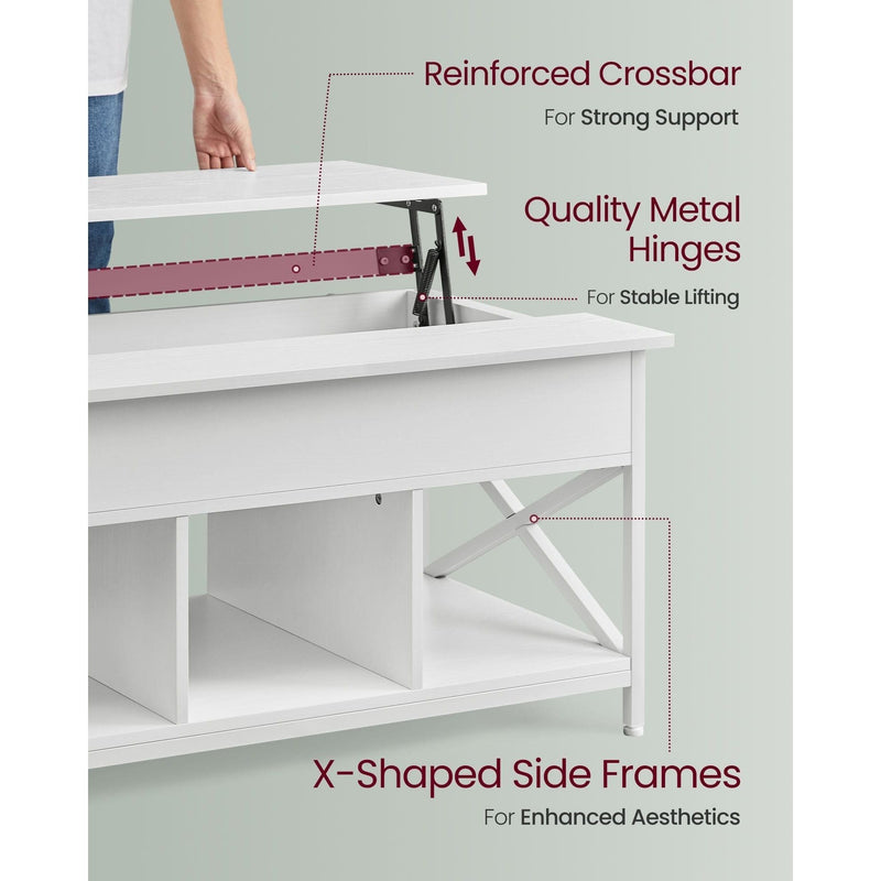 Vasagle White Coffee Table With Lift Top And Storage - Ideal For Working From Your Sofa or Eating Meals