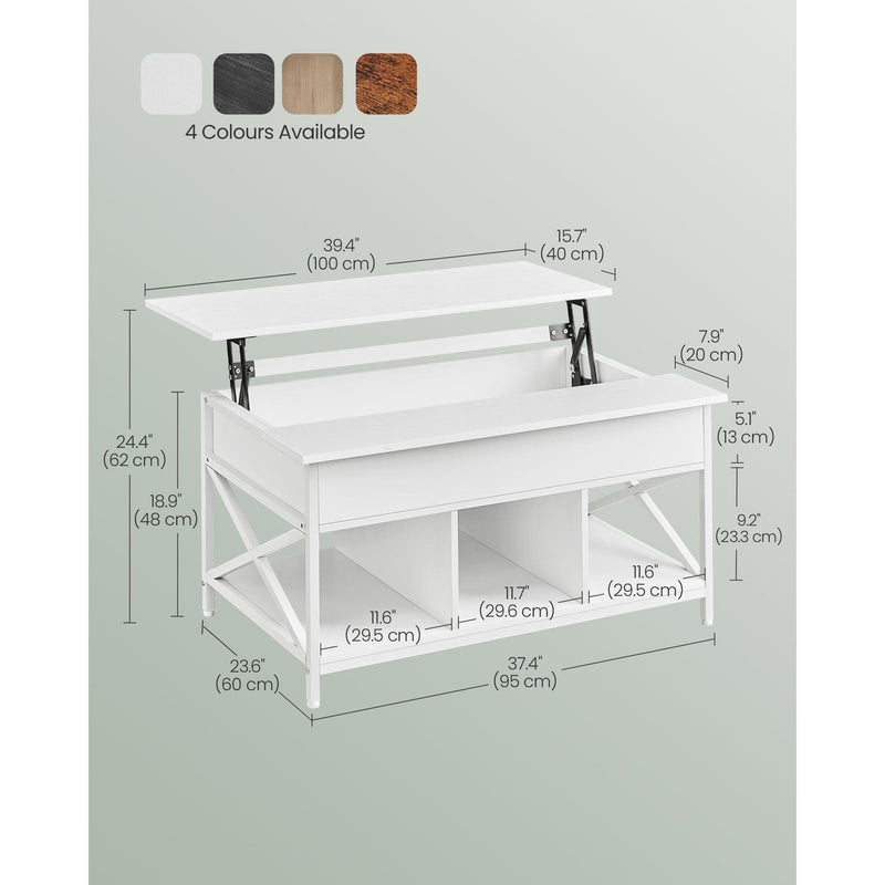 Vasagle White Coffee Table With Lift Top And Storage - Ideal For Working From Your Sofa or Eating Meals