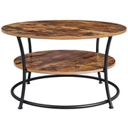 Round Wooden Cocktail Table With Shelf by Vasagle - black steel frame with rustic brown wooden tabletop