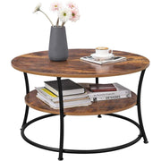 Round Wooden Cocktail Table With Shelf by Vasagle - black steel frame with rustic brown wooden tabletop