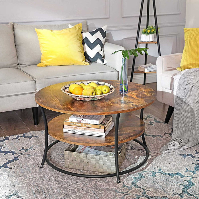 Round Wooden Cocktail Table With Shelf by Vasagle