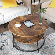 Round Wooden Cocktail Table With Shelf by Vasagle - black steel frame with rustic brown wooden tabletop