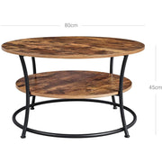 Round Wooden Cocktail Table With Shelf by Vasagle - black steel frame with rustic brown wooden tabletop
