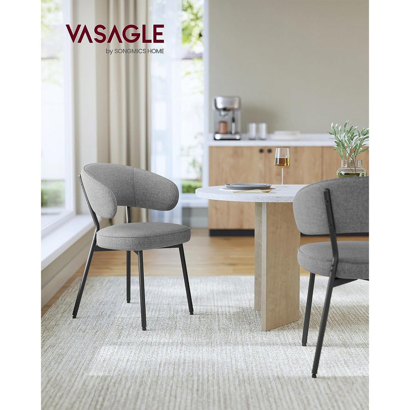 Contemporary Dining Chairs, Grey Fabric With Black Metal Legs For Modern Dining Rooms