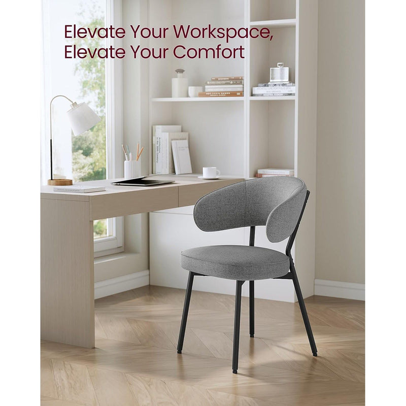 Contemporary Dining Chairs, Grey Fabric With Black Metal Legs For Modern Dining Rooms