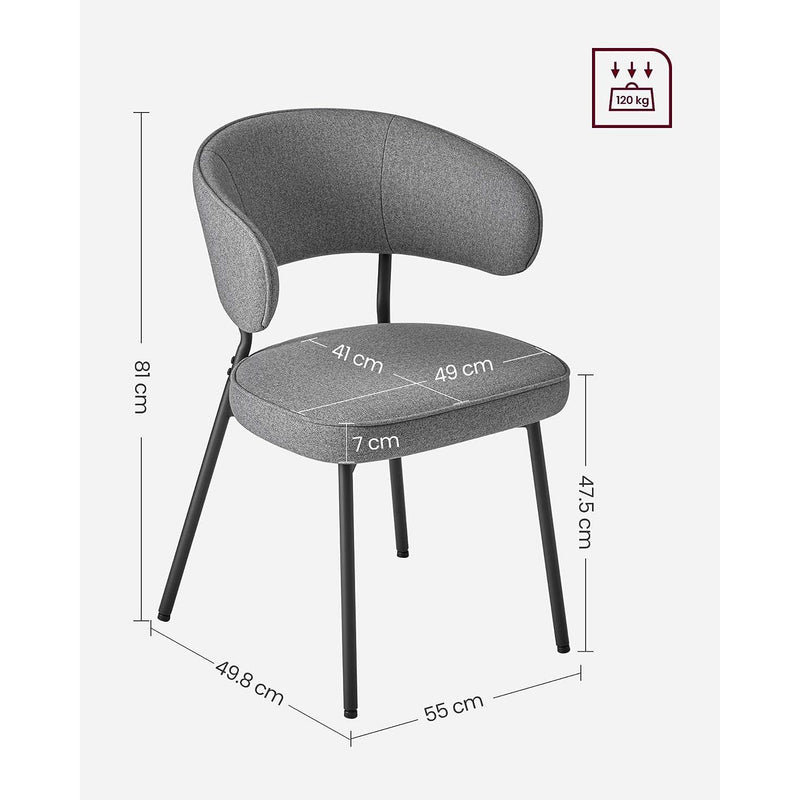 Contemporary Dining Chairs, Grey Fabric With Black Metal Legs For Modern Dining Rooms