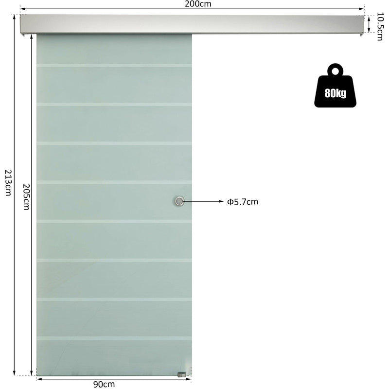 Frosted Glass Sliding Barn Door Kit w/ Stripes
