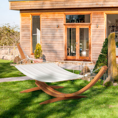 Garden Hammock With Wooden Stand, Patio Swing Bed, White Outsunny