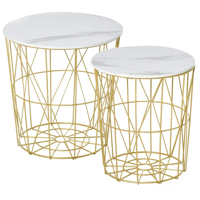 2pc Nesting Tables with Removable Tops, White Homcom