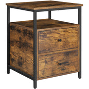 Vasagle Industrial Beside Table With Drawers & Open Shelf - Black metal frame and rustic brown drawers and top