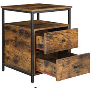 Vasagle Industrial Beside Table With Drawers & Open Shelf - Black metal frame and rustic brown drawers and top