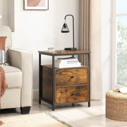 Vasagle Industrial Beside Table With Drawers & Open Shelf - Black metal frame and rustic brown drawers and top