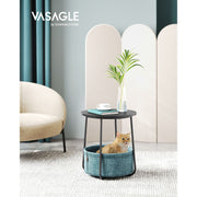 Vasagle Round Side Table With Basket, Black/Turquoise