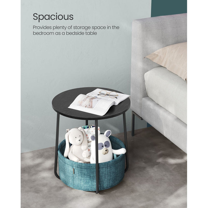Vasagle Round Side Table With Basket, Black/Turquoise
