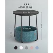 Vasagle Round Side Table With Basket, Black/Turquoise