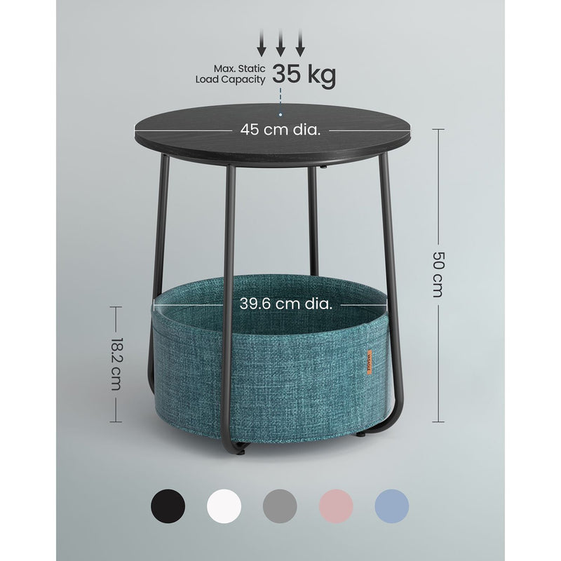 Vasagle Round Side Table With Basket, Black/Turquoise