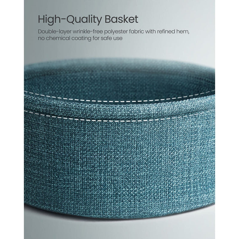 Vasagle Round Side Table With Basket, Black/Turquoise