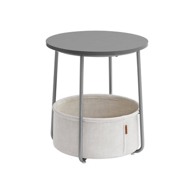 Vasagle Round Side Table With Basket, Grey/White