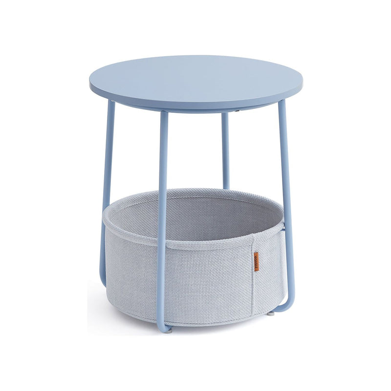 Vasagle Round Side Table With Basket, Powder Blue/Pastel Blue