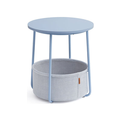 Vasagle Round Side Table With Basket, Powder Blue/Pastel Blue