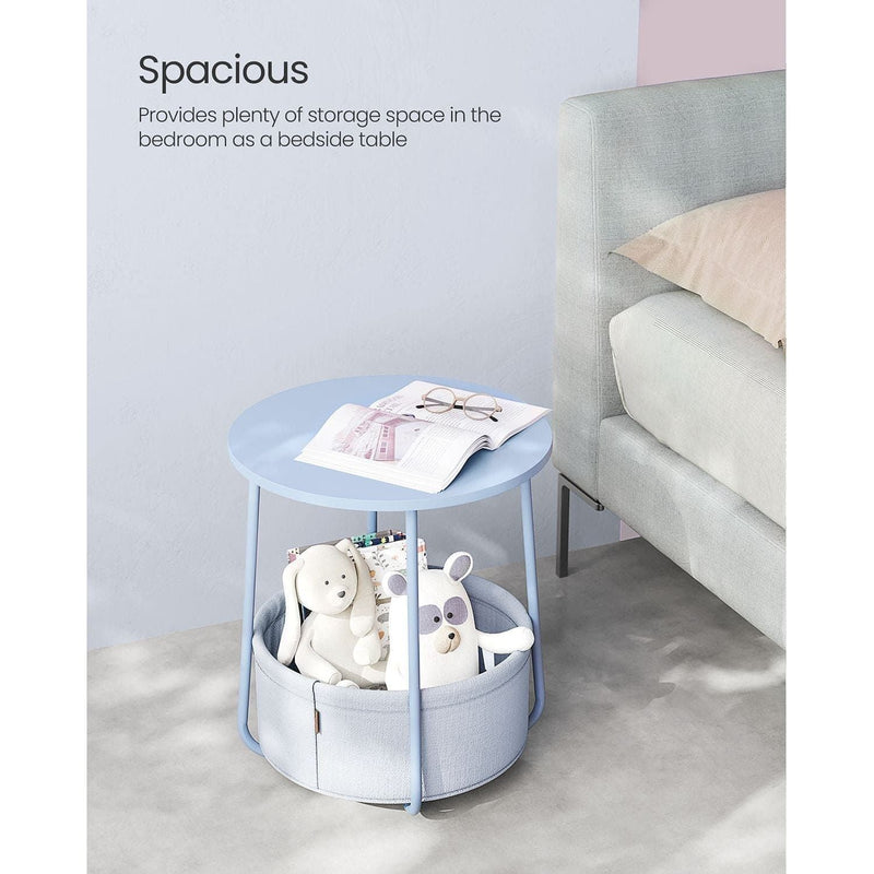 Vasagle Round Side Table With Basket, Powder Blue/Pastel Blue