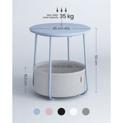 Vasagle Round Side Table With Basket, Powder Blue/Pastel Blue