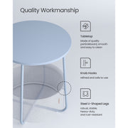 Vasagle Round Side Table With Basket, Powder Blue/Pastel Blue