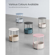 Vasagle Round Side Table With Basket, Powder Blue/Pastel Blue