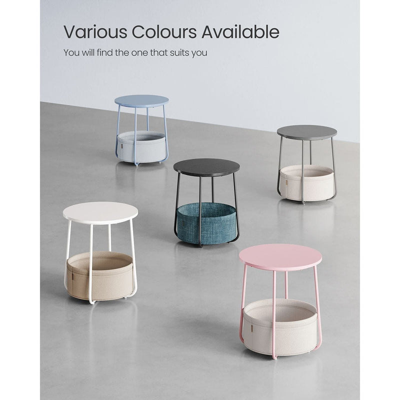 Vasagle Round Side Table With Basket, Powder Blue/Pastel Blue