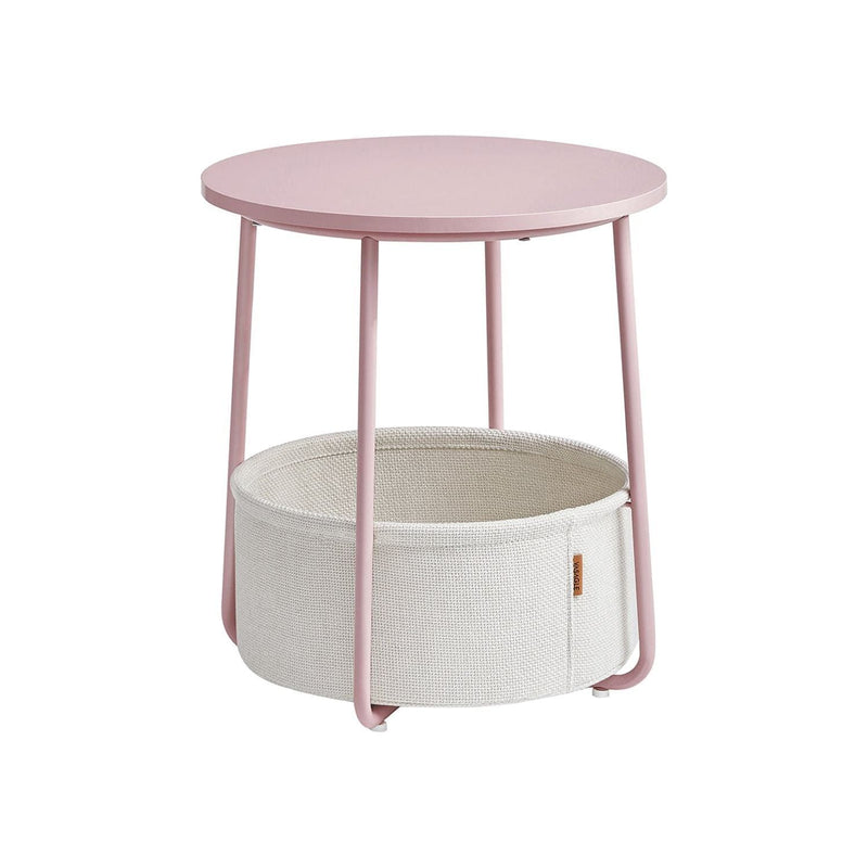 Vasagle Round Side Table With Basket, Pink/White