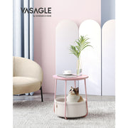 Vasagle Round Side Table With Basket, Pink/White