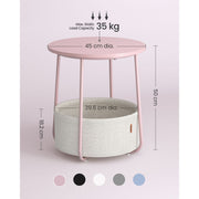 Vasagle Round Side Table With Basket, Pink/White