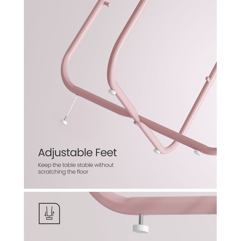 Vasagle Round Side Table With Basket, Pink/White