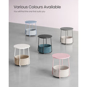 Vasagle Round Side Table With Basket, Pink/White