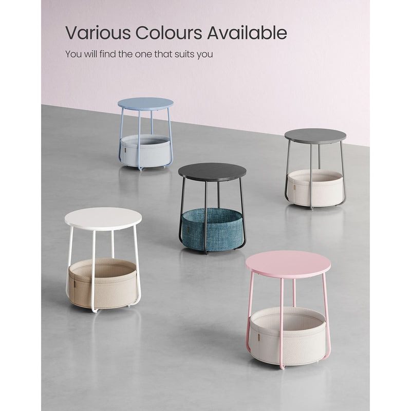 Vasagle Round Side Table With Basket, Pink/White