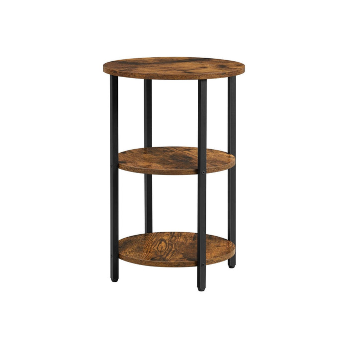 Vasagle Round Side Table With Shelves, Rustic Brown