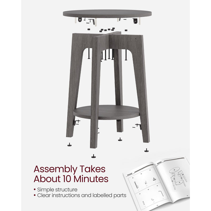 Vasagle Living Room Round Side Table, Grey