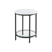 Vasagle Small Round Side Table - Black steel frame with white marble effect table top