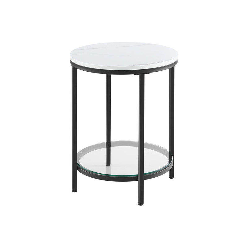 Vasagle Small Round Side Table - Black steel frame with white marble effect table top