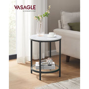 Vasagle Small Round Side Table - Black steel frame with white marble effect table top
