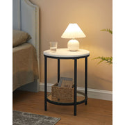 Vasagle Small Round Side Table - Black steel frame with white marble effect table top