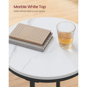 Vasagle Small Round Side Table - Black steel frame with white marble effect table top