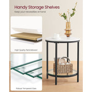 Vasagle Small Round Side Table - Black steel frame with white marble effect table top